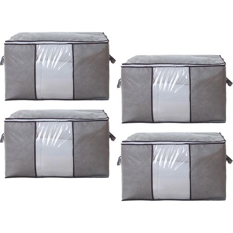 Sac De Rangement Vêtement - 60x40x35cm - Pliable - Fenêtre Transparente - Gris - 4 Pièces (1/5)