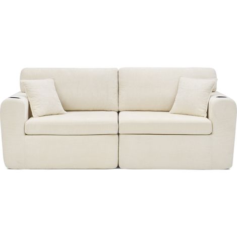 CHICFURN Divano 2 posti 220x100x89 cm in tessuto ciniglia nero con portabicchieri per piccoli spazi (1/5)