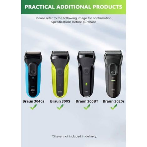 Tête De Rasoir - Compatible Braun Series 3 - Pour Modèles 300s 310s 320s 330s 340s 360s 3010bt 3020s 3030s 3040s 3080s - 3 Lames - Étanche (1/5)