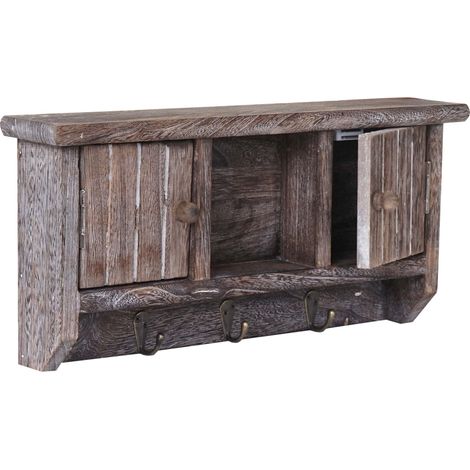 Mueble de entrada de pared portallaves con puertas y estante de madera maciza marrón envejecido 040002454