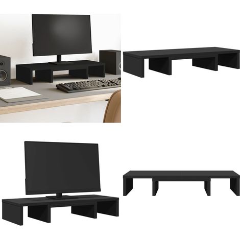 vidaXL Monitorständer Verstellbar Schwarz 60x24x10,5 cm Holzwerkstoff