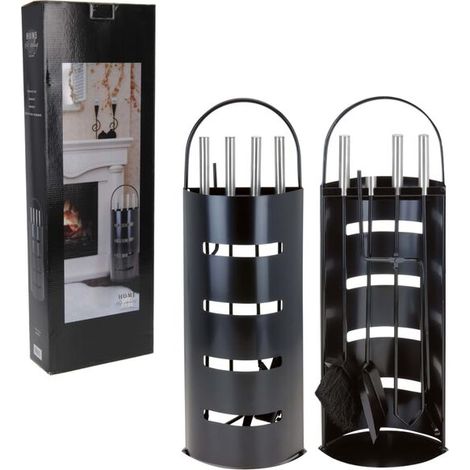 Ensemble d'outils de cheminée en métal noir pour décoration intérieure (1/2)