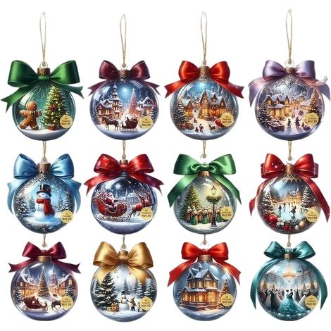 Ensemble de 12 décorations de Noël en bois, boules de Noël 2D, pendentifs en forme de rennes pour voiture (1/5)