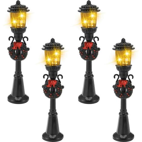 Lot de 4 mini lampadaires de Noël miniatures pour maison de poupée ou village. (1/5)