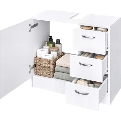 CASARIA® Armadietto Sottolavabo 63X54x30 Ripiano con Anta 3 cassetti Mobile da Bagno a Terra Mobiletto Sottolavandino Bianco