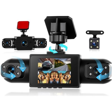 Caméra embarquée 360° avant et arrière intérieur, 4 canaux 1080p Dashcam 2" IPS Dashcams (1/4)