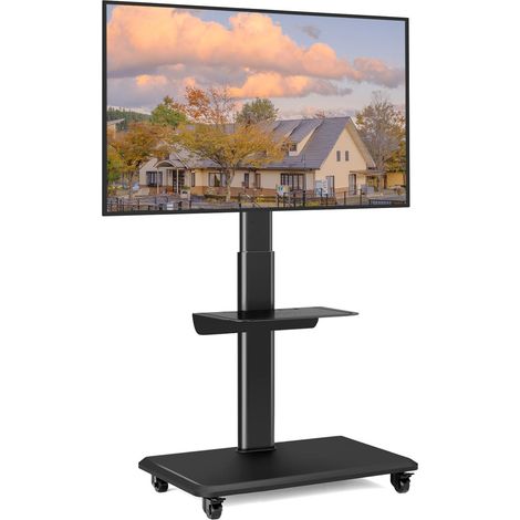 Support TV Roulette avec Support Cantilever pour Ecran de Télé de 26 à 70 Pouces LED LCD Plasma Chariot Meuble TV Pied Universel Pivotant Réglable en Hauteur avec 2 Étagères