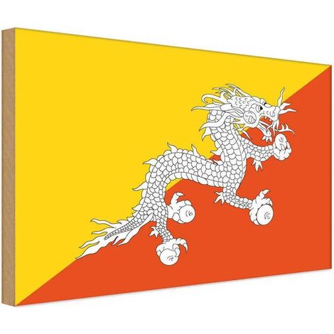 Panneau en bois 30x40 cm Drapeau, bannière et armoiries du Bhoutan (1/4)