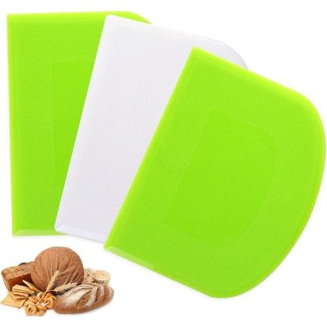 Juego de 3 raspadores de masa, raspador de plástico para masa, raspador de masa de 12 x 9,5 cm para cocina, pasteles, crepes, masa, queso (verde + blanco) (1/4)