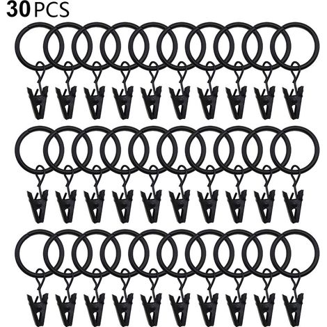 30 Gardinenringe mit Clips und Haken an Gardinenstangenhalterungen (1/5)