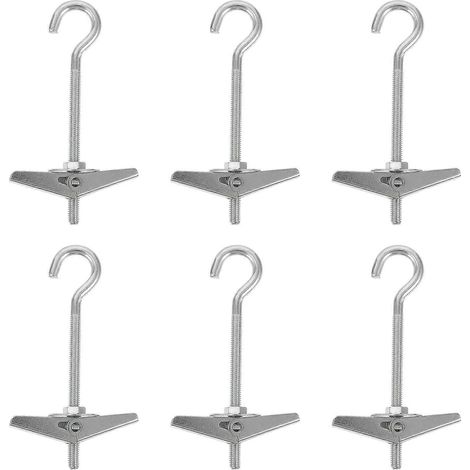 Lot de 6 crochets de plafond à bascule pour étagère murale à vêtements, fixation pour plaques de plâtre, ressorts et boulons à bascule robustes.-9.5X5.5X2.5CM-Silver