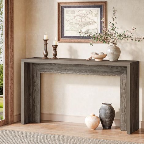 Tribesigns Farmhouse Console Table, 55-Inch Wooden Sofa Table with Storage for Entryway, Foyer, Hallway, Living Room, Easy Assembly (Gray)