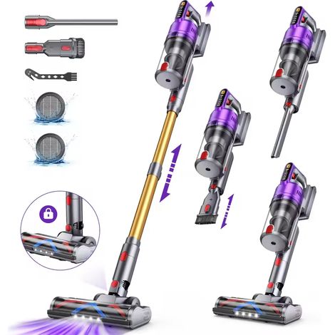 Aspirateur sans fil 680 W, 70 000 Pa, jusqu'à 75 min d'autonomie, batterie amovible et support mural (1/5)