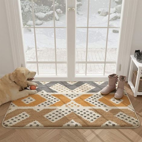 Indoor Entrance Mat, Washable & Ultra Absorbent Door Mat, Non-Slip Doormat for Indoor, Outdoor, Bedroom, Kitchen, Bathroom, Hallway - 60 x 90 cm, Yellow (1/5)