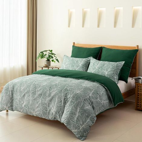 Bettwäsche-Set Doppelbett 200x200 cm Smaragdgrün Tropenmuster Mikrofaser