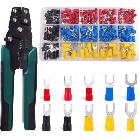 225 Pièces Cosses à Fourche,0,5-6 mm² Cosse à Sertir Isolé PVC Connecteur Electrique,15 Types avec la Boîte,Fournir Une Pince à Sertir Multifonctionnelle,pour électricien (1/5)