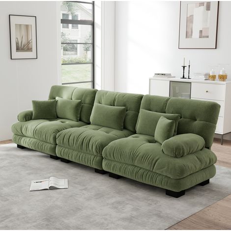 Sofá esquinero modular 313x77x81 cm de chenilla verde, asiento profundo – MEUBLIV (1/5)