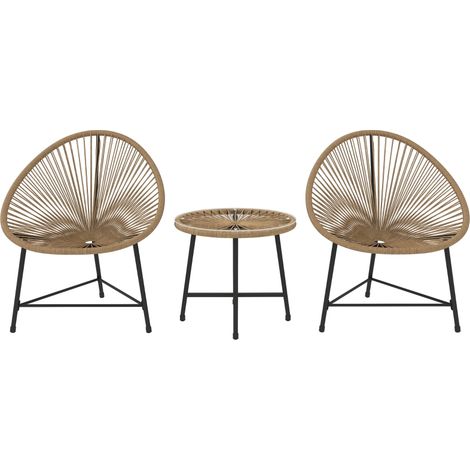 3 Pieces Rattan Bistro Set, Garden Bistro Set with Acapulco Chairs and Glass Top Table, Small Garden Furniture Set with Reinforced Metal Frame for Outdoor, Patio, Balcony, Natural