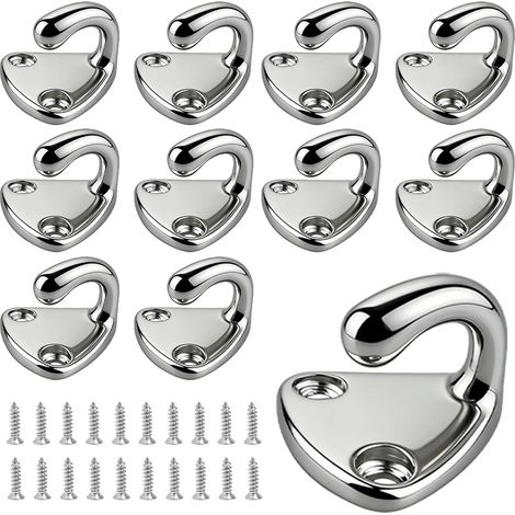 Lot de 10 crochets de bâche pour remorque en acier inoxydable avec 20 vis Fixation robuste pour remorque de voiture, crochet de bateau, crochets de fixation durables et sécurité de charge (1/5)