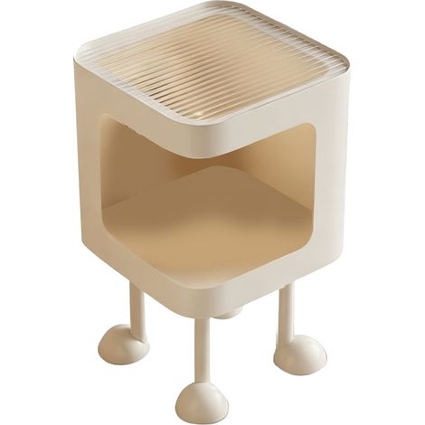 Table d'appoint mini métal blanc verre cannelé 30x30x50cm design moderne étagère ouverte rangement pratique salon chambre (1/5)