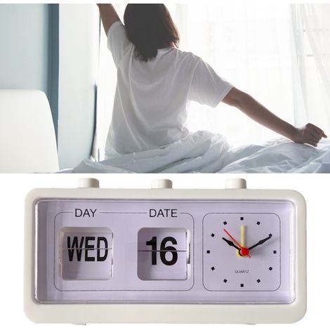 Réveil de bureau Jump avec calendrier manuel, réveil de bureau pour salle d'étude, blanc (1/5)