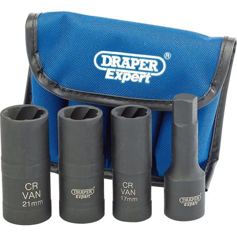 Draper 09539 Draper Expert Wheel Nut Double Impact Socket Kit, 1/2"" Sq. Dr. (4 Piece) (1/5)