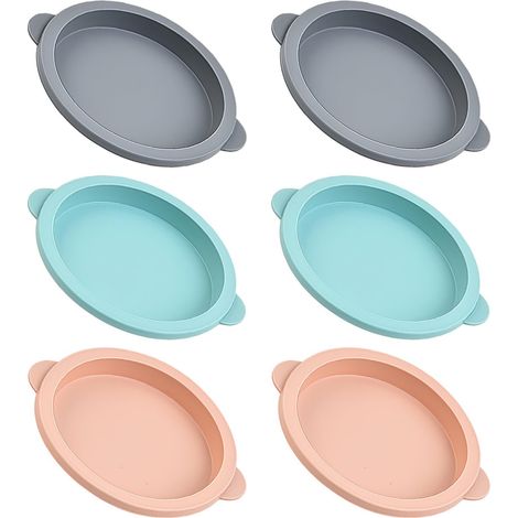 Juego de 6 moldes de silicona para freidora de aire, 10 cm, forma de huevo, color rosa/gris/azul, moldes redondos de silicona para huevos, muffins y panqueques.