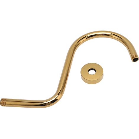 Bras de douche surélevé en forme de S en acier inoxydable et bride NPT, bras d'extension de pommeau de douche en or brossé (1/5)