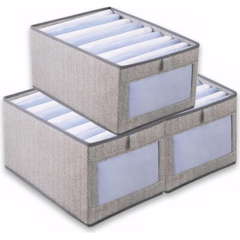 Set aus 3 faltbaren Aufbewahrungsboxen aus Stoff mit transparenten Fenstern zur Aufbewahrung von Kleidung (grau, 36 x 25 x 20 cm)