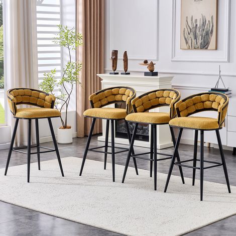 Pack de 4 taburetes de bar, sillas altas para isla de cocina y barra, terciopelo trenzado elegante y patas de metal negro, amarillo y negro (1/5)