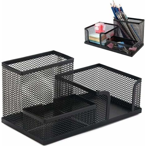 Organiseur de bureau avec 3 compartiments, pot à crayons en métal Organiseur de table en métal et peu encombrant (1/4)
