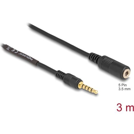 Delock cable de extensiÓn klinke 3,5 mm 5 pin macho a hembra 3 m negro