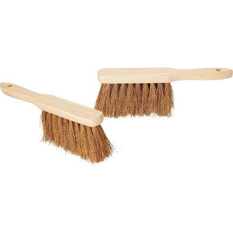 Lot de 2 balayettes à main en fibre de coco - Balai à poils souples - Balayette industrielle - Balai en bois - Pour le camping