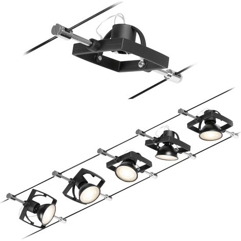 Paulmann – Lampe sur câble 94434 – 5 sources GU5.3 – Longueur 10 m – Montage mural et plafond – Noir mat et chrome