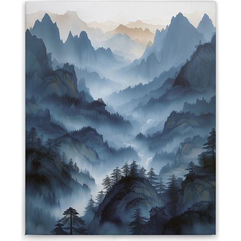 Leinwandbild Berglandschaft M1-No.52134 - Kunstdruck auf Leinwand in Blau Grau - Wandbild 40 x 50 cm (1/5)