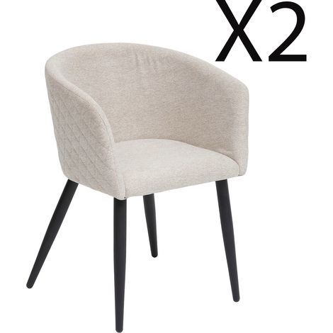 Lot de 2 fauteuils de salle à manger en tissu coloris Beige et pieds coloris noir - Longueur 55 x Profondeur 55 x Hauteur 76 cm -PEGANE- (1/2)