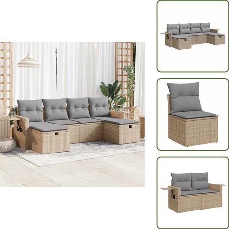 6-tlg. Garten-Sofagarnitur mit Kissen Beige Poly Rattan - Gartensofa Set - Garten Sofa Set - Outdoor Sofa Set - Garten Sofagarnitur (1/5)