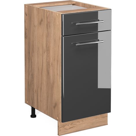 Mobiletto base per cucina Fame-Line, Antracite lucido, 40 cm senza piano di lavoro, Vicco
