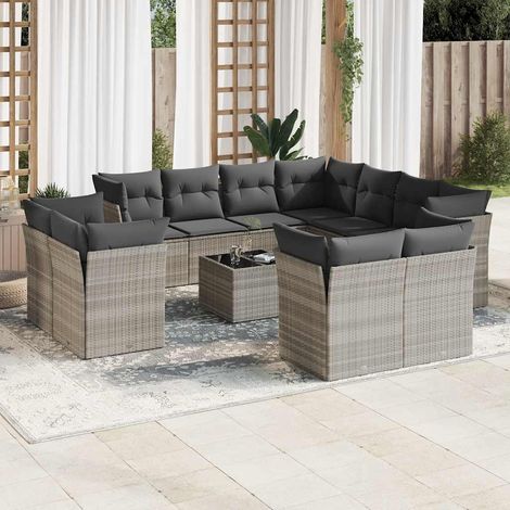 vidaXL Set Divano Giardino 12 pz con Cuscini Grigio Chiaro Polyrattan (1/3)