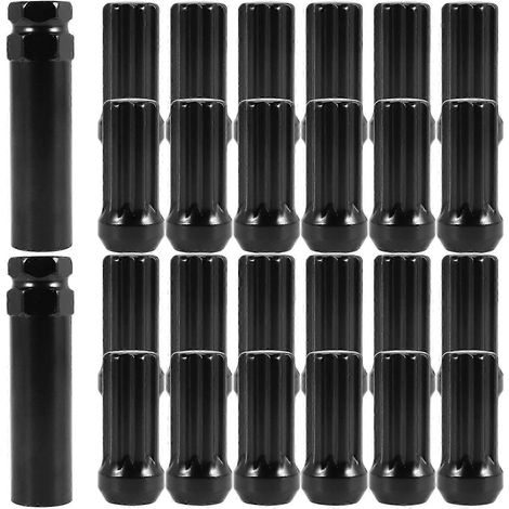Écrous de roue M14x1,5, 24 pièces, écrous coniques à entraînement par poinçon 7 cannelures 14 mm x 1,5, 5 cm de long, noirs avec 2 vis. (1/5)