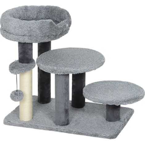 CHICFURN árbol rascador y escalera para gato 60 x 40 x 56 cm madera gris y felpa, para sofá (1/5)