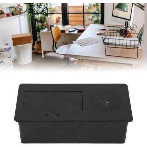 Prise de bureau encastrée avec recharge sans fil, double multiprise européenne, sans câblage, prise noire, 250 V CA (1/5)