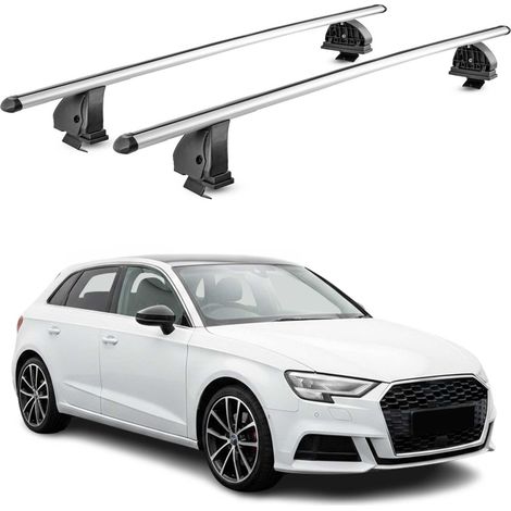 OMAC Barres de toit transversales en aluminium pour Audi A3 8Y Sportback 2020-2026 – TÜV / DIN 75302:2019 – Antivol inclus – Charge max 75 kg – 2 barres – Gris (1/4)