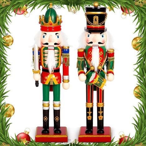 2 grandi soldatini di legno dello schiaccianoci natalizio con supporto, 30 cm, soldatino di legno dello schiaccianoci natalizio, tradizionale statuetta di legno dello schiaccianoci natalizio, decorazi