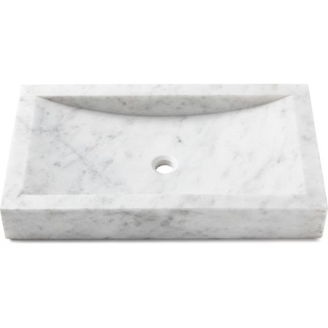 Vasque à poser rectangulaire véritable Marbre - 70x40x10 cm - Blanc (1/3)