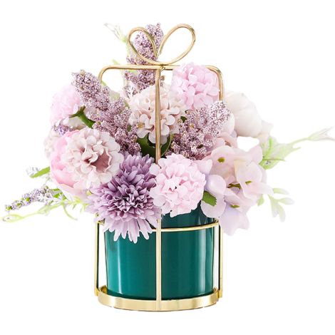 Boule De Fleurs Artificielles - Hydrangéas En Soie Dans Pot Céramique - Centre De Table Pour Mariage Bureau Salon Salle De Bain Cuisine - Lot De 1 (1/5)