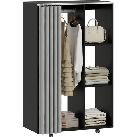 Armoire penderie vêtement dressing mobile 4 roulettes tringle à vêtements et étagères ouvertes 80 x 40 x 128 cm noir. produit de haute qualité, durable et pratique.