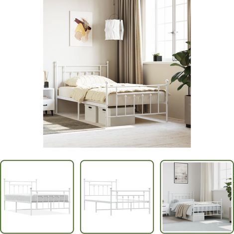 vidaXL Lit avec tête et pied -  Cadre de lit métal sans matelas et pied de lit blanc 107x203 cm (1/5)