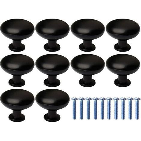Black Round Furniture Knobs 28mm Pack of 10 Easy Installation with 20mm Screws For Cabinets and Drawers 10 Pcs (1/4)