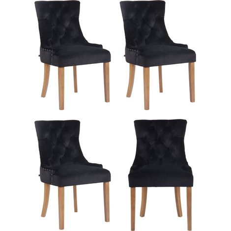 4er Set Esszimmerstuhl Aberdeen Samt schwarz antik-hell